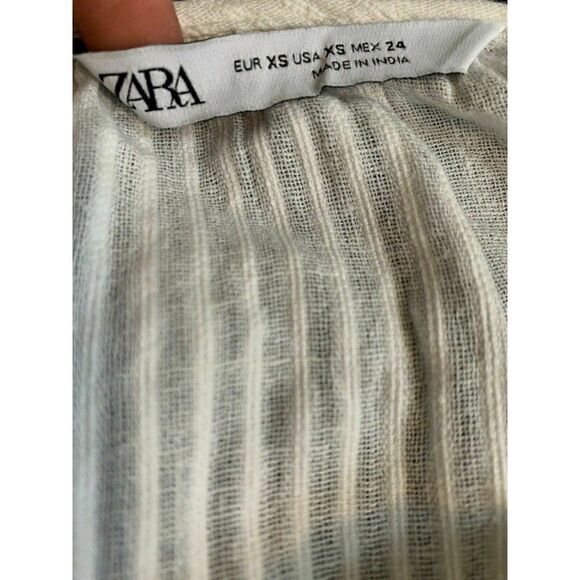 Zara Womens White Brown Red Embroidered Bohemian Long Sleeve Top Blouse Xs - Picture 5 of 6